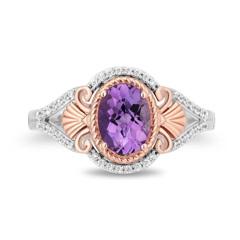 Main Image 4 of Enchanted Disney Ariel Oval Amethyst and 1/6 CT. T.W. Diamond Ring in Sterling Silver and 14K Rose Gold Plate