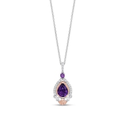 Enchanted Disney Ariel Pear Amethyst and 1/10 CT. T.W. Diamond Pendant in Sterling Silver and 14K Rose Gold Plate - 19"