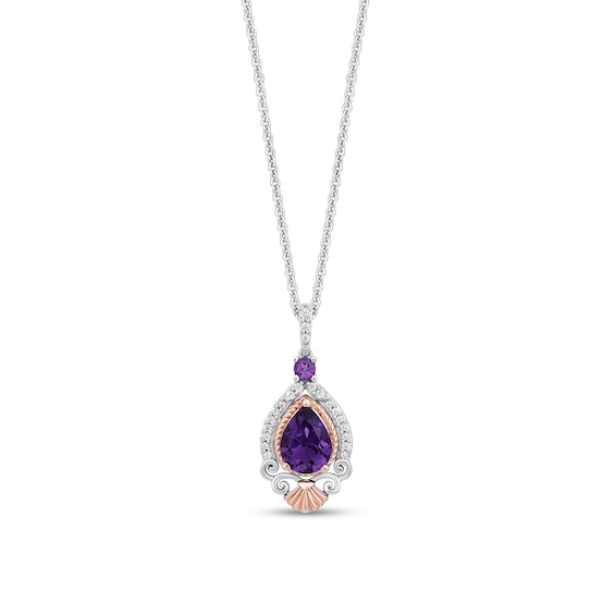 Enchanted Disney Ariel Pear Amethyst and 1/10 CT. T.w. Diamond Pendant in Sterling Silver and 14K Rose Gold Plate - 19"
