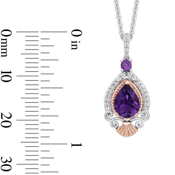 Enchanted Disney Ariel Pear Amethyst and 1/10 CT. T.w. Diamond Pendant in Sterling Silver and 14K Rose Gold Plate - 19"