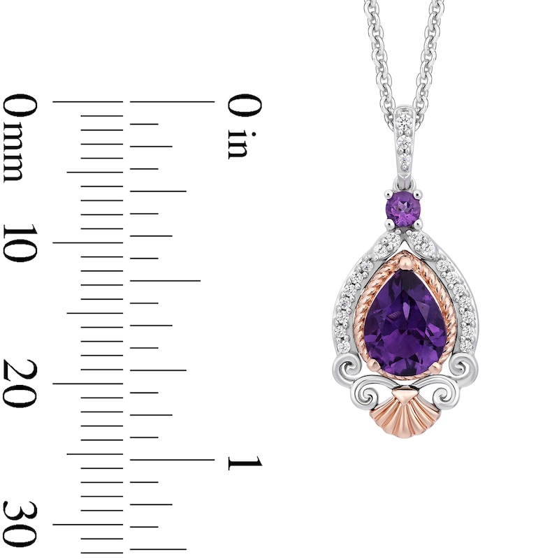 Main Image 3 of Enchanted Disney Ariel Pear Amethyst and 1/10 CT. T.W. Diamond Pendant in Sterling Silver and 14K Rose Gold Plate - 19"