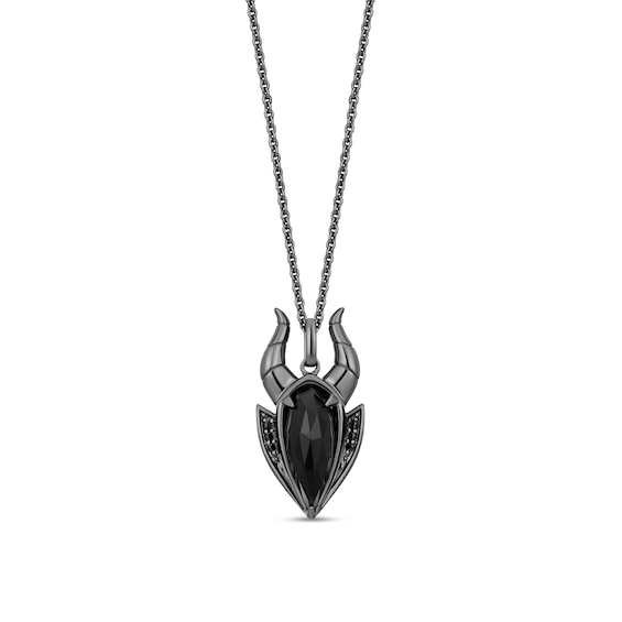 Enchanted Disney Villains Maleficent Onyx and 1/20 CT. T.w. Black Diamond Pendant in Black-Plated Sterling Silver - 19"
