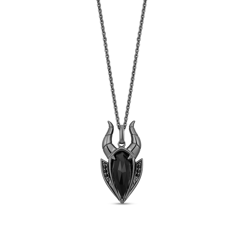 Main Image 1 of Enchanted Disney Villains Maleficent Onyx and 1/20 CT. T.W. Black Diamond Pendant in Black-Plated Sterling Silver - 19"