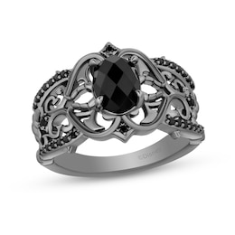 Enchanted Disney Villains Maleficent Black Onyx and 1/6 CT. T.W. Black Diamond Ring in Black Plated Sterling Silver