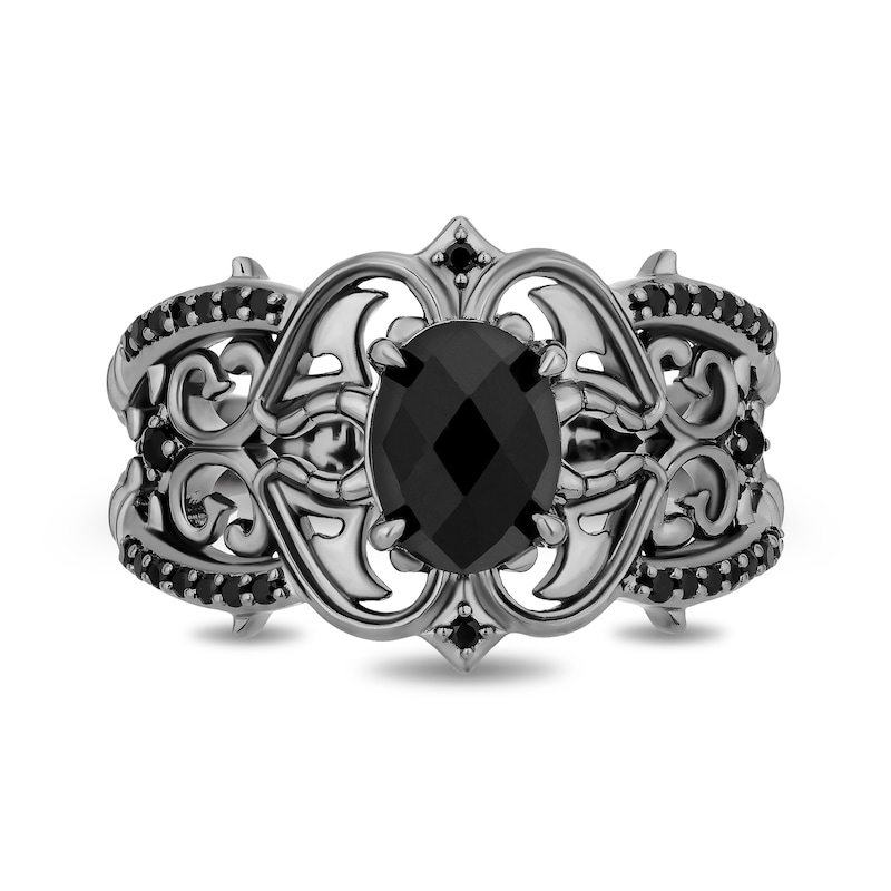 Main Image 4 of Enchanted Disney Villains Maleficent Black Onyx and 1/6 CT. T.W. Black Diamond Ring in Black Plated Sterling Silver