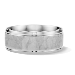 7.5mm Hammered Wedding Band in 10K White Gold