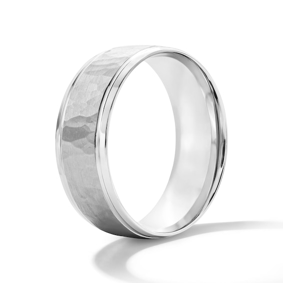 7.5mm Hammered Wedding Band in 10K White Gold