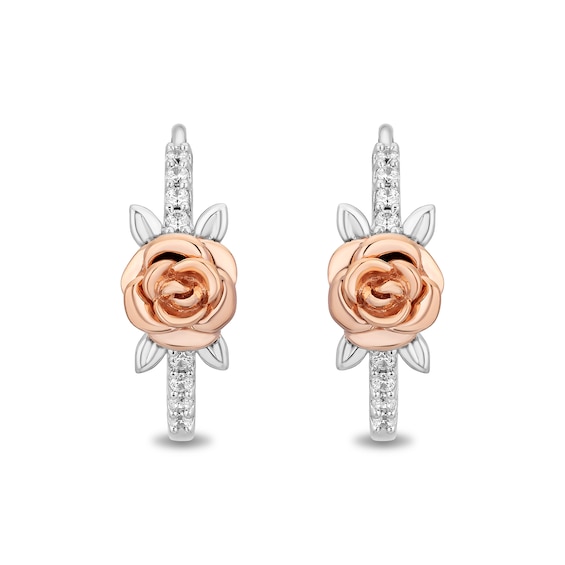 Enchanted Star Belle 1/8 CT. T.w. Lab-Grown Diamond Hoop Earrings in Sterling Silver and 14K Rose Gold Plate (F/Vs2)