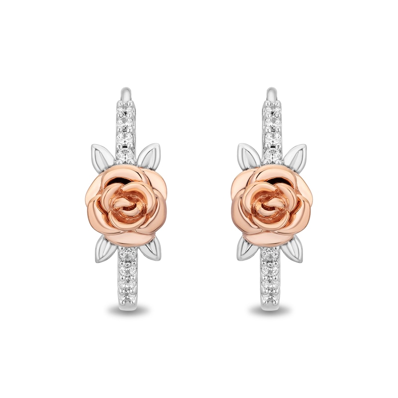 Main Image 1 of Enchanted Star Belle 1/8 CT. T.W. Lab-Grown Diamond Hoop Earrings in Sterling Silver and 14K Rose Gold Plate (F/VS2)