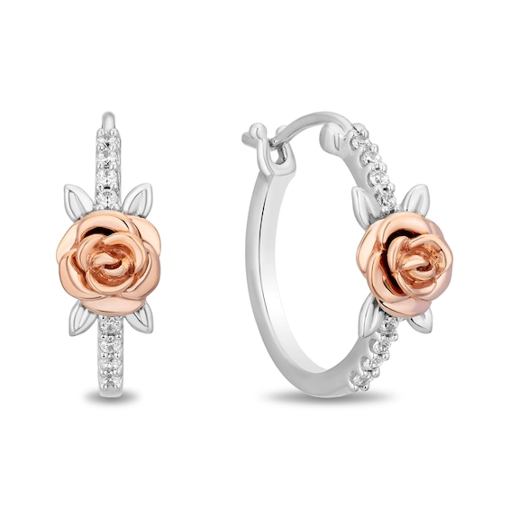 Enchanted Star Belle 1/8 CT. T.w. Lab-Grown Diamond Hoop Earrings in Sterling Silver and 14K Rose Gold Plate (F/Vs2)