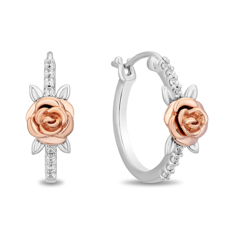 Main Image 2 of Enchanted Star Belle 1/8 CT. T.W. Lab-Grown Diamond Hoop Earrings in Sterling Silver and 14K Rose Gold Plate (F/VS2)