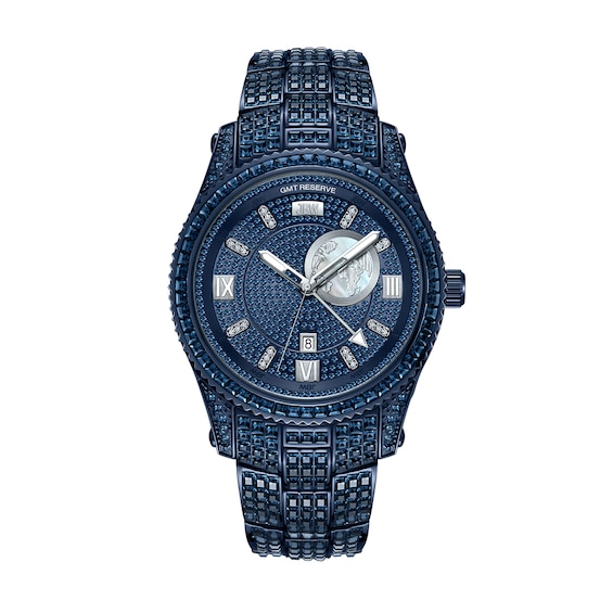 Men's JBW Reserve Jet Setter GMT 1/8 Ct.t.w. Diamond Blue IP Watch with Blue Dial (Model: R6370E)