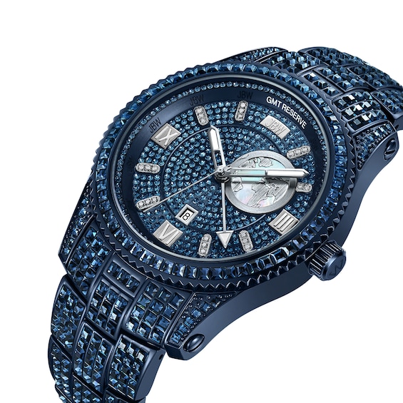 Men's JBW Reserve Jet Setter GMT 1/8 Ct.t.w. Diamond Blue IP Watch with Blue Dial (Model: R6370E)