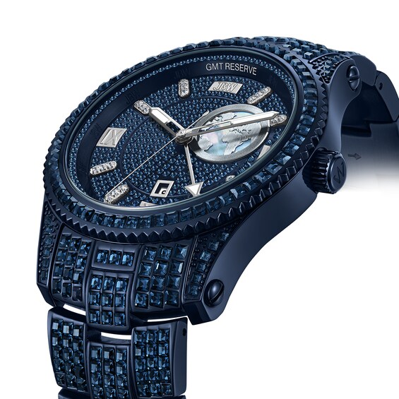 Men's JBW Reserve Jet Setter GMT 1/8 Ct.t.w. Diamond Blue IP Watch with Blue Dial (Model: R6370E)