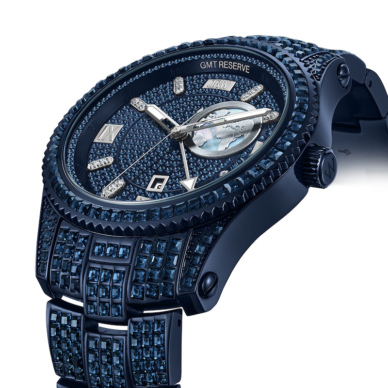 Main Image 4 of Men's JBW Reserve Jet Setter GMT 1/8 CT.T.W. Diamond Blue IP Watch with Blue Dial (Model: R6370E)