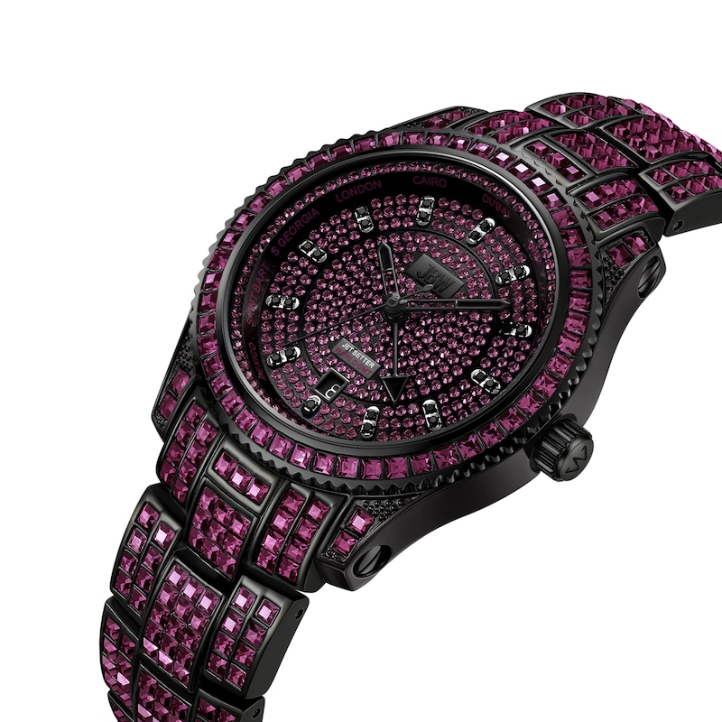 Main Image 2 of Men's JBW Reserve Jet Setter GMT 1/8 CT.T.W. Diamond Black IP Watch with Black Dial (Model: R6393D)