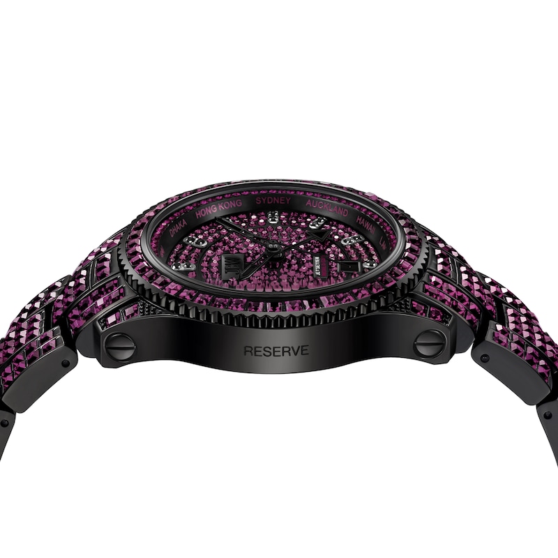 Main Image 5 of Men's JBW Reserve Jet Setter GMT 1/8 CT.T.W. Diamond Black IP Watch with Black Dial (Model: R6393D)