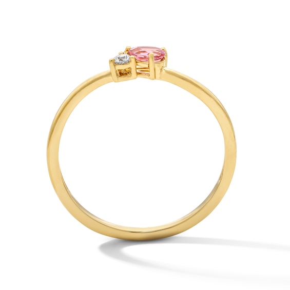 Pear-Shaped Pink Tourmaline and Lab-Grown Diamond-Accent Bypass Ring in 10K Gold (F/Vs2)