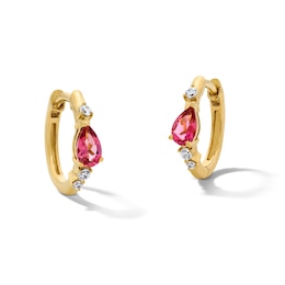Pear-Shaped Pink Tourmaline and 1/15 CT. T.W. Lab-Grown Diamond Huggie Hoop Earrings in 10K Gold (F/VS2)