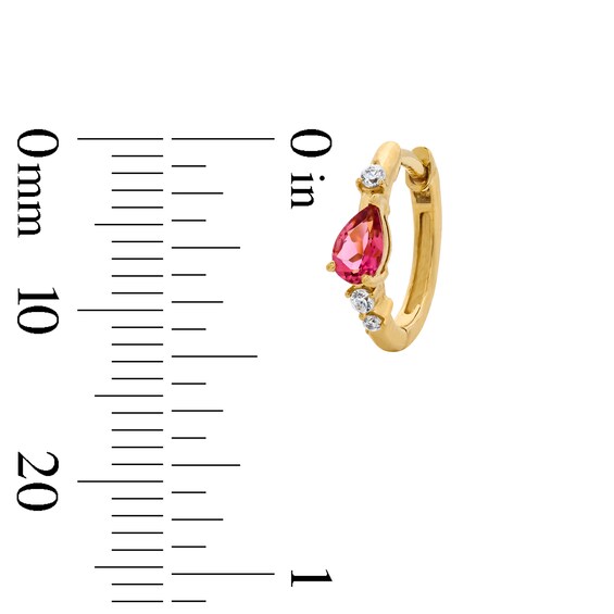 Pear-Shaped Pink Tourmaline and 1/15 CT. T.w. Lab-Grown Diamond Huggie Hoop Earrings in 10K Gold (F/Vs2)