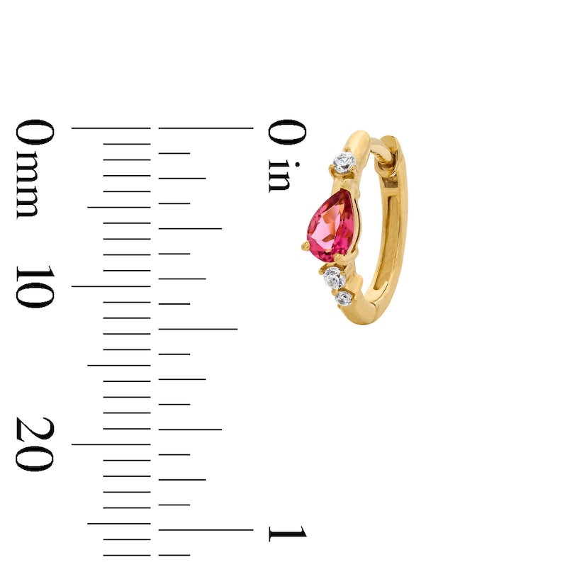 Main Image 2 of Pear-Shaped Pink Tourmaline and 1/15 CT. T.W. Lab-Grown Diamond Huggie Hoop Earrings in 10K Gold (F/VS2)