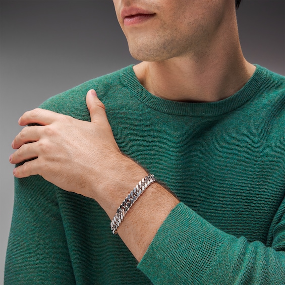 10.6mm Diamond-Cut Curb Chain Bracelet in Solid Sterling Silver - 8.5”