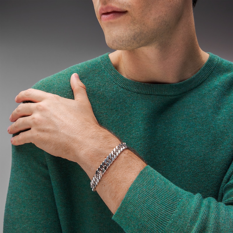 Main Image 2 of 10.6mm Diamond-Cut Curb Chain Bracelet in Solid Sterling Silver - 8.5”