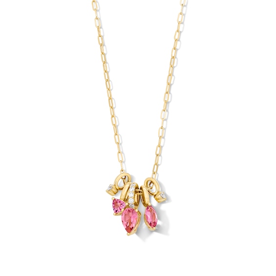 Pink Tourmaline and 1/10 CT. T.w. Lab-Grown Diamond Scatter Pendant in 10K Gold (F/Vs2)