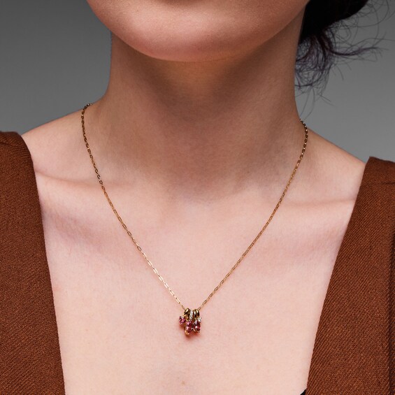 Pink Tourmaline and 1/10 CT. T.w. Lab-Grown Diamond Scatter Pendant in 10K Gold (F/Vs2)