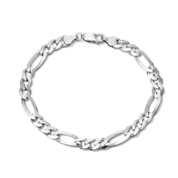 7.4mm Diamond-Cut Figaro Chain Bracelet in Solid Sterling Silver - 8.5”