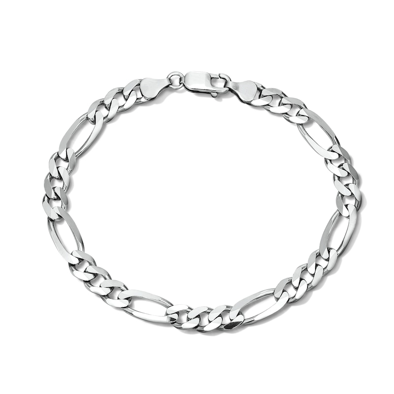 Main Image 1 of 7.4mm Diamond-Cut Figaro Chain Bracelet in Solid Sterling Silver - 8.5”