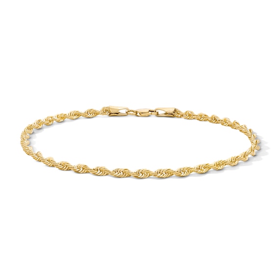 2.9mm Glitter Rope Chain Bracelet in Solid 10K Gold - 8.5"