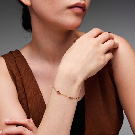 Pink Tourmaline and 1/5 CT. T.w. Lab-Grown Diamond Scatter Station Bracelet in 10K Gold (F/Vs2) - 7.5″