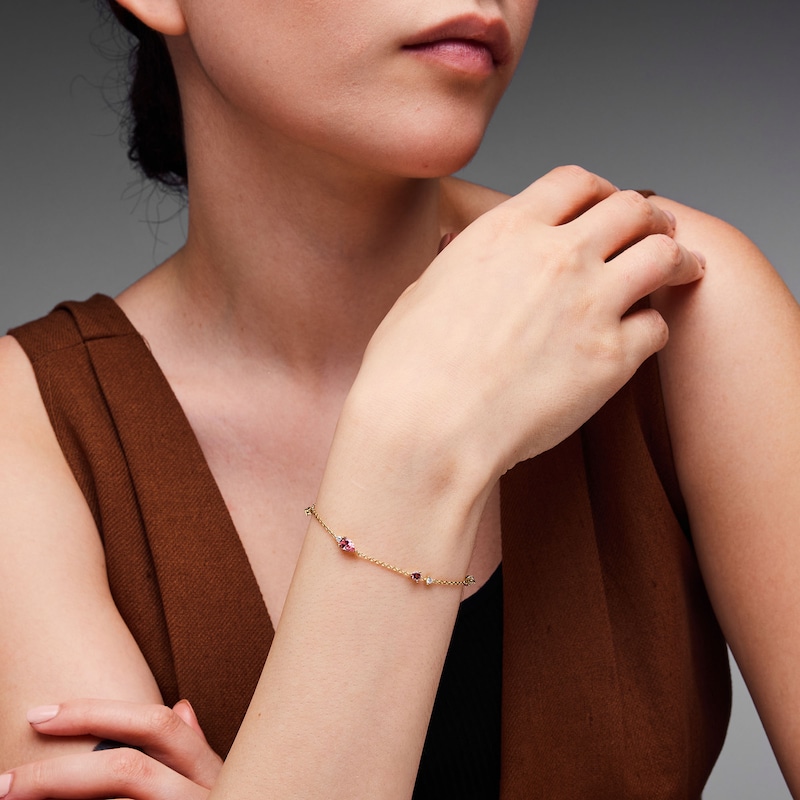 Main Image 2 of Pink Tourmaline and 1/5 CT. T.W. Lab-Grown Diamond Scatter Station Bracelet in 10K Gold (F/VS2) - 7.5″