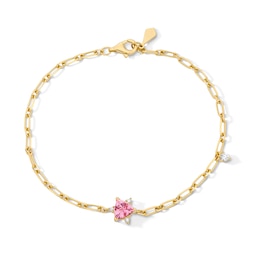 Trillion-Cut Tourmaline and 1/10 CT. T.W. Lab-Grown Diamond Station Bracelet in 10K Gold (F/VS2) - 7.5″