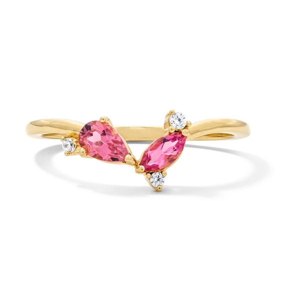 Pear-Shaped and Marquise-Cut Pink Tourmaline Ring with Lab-Grown Diamond Accents in 10K Gold (F/Vs2)