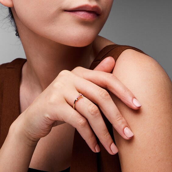 Pear-Shaped and Marquise-Cut Pink Tourmaline Ring with Lab-Grown Diamond Accents in 10K Gold (F/Vs2)
