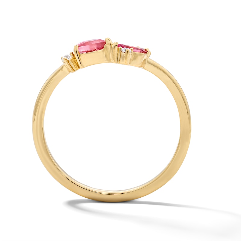 Main Image 2 of Pear-Shaped and Marquise-Cut Pink Tourmaline Ring with Lab-Grown Diamond Accents in 10K Gold (F/VS2)