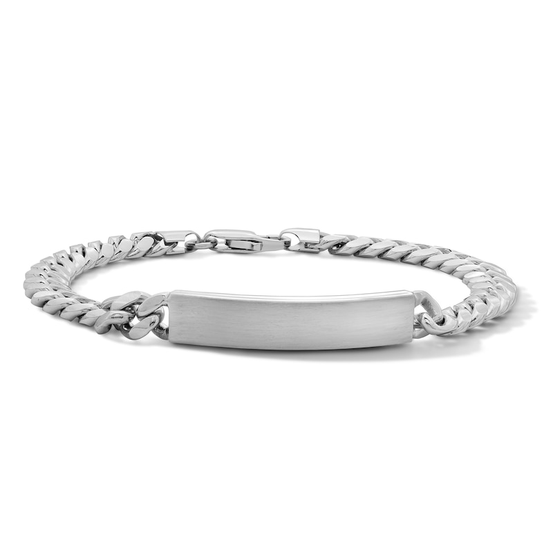Main Image 1 of 7.9mm Diamond-Cut ID Curb Chain Bracelet in Sterling Silver -  8.5”