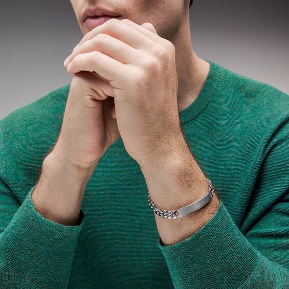 7.9mm Diamond-Cut ID Curb Chain Bracelet in Sterling Silver - 8.5”