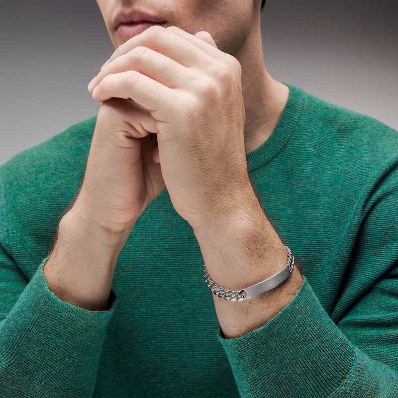 Main Image 2 of 7.9mm Diamond-Cut ID Curb Chain Bracelet in Sterling Silver -  8.5”