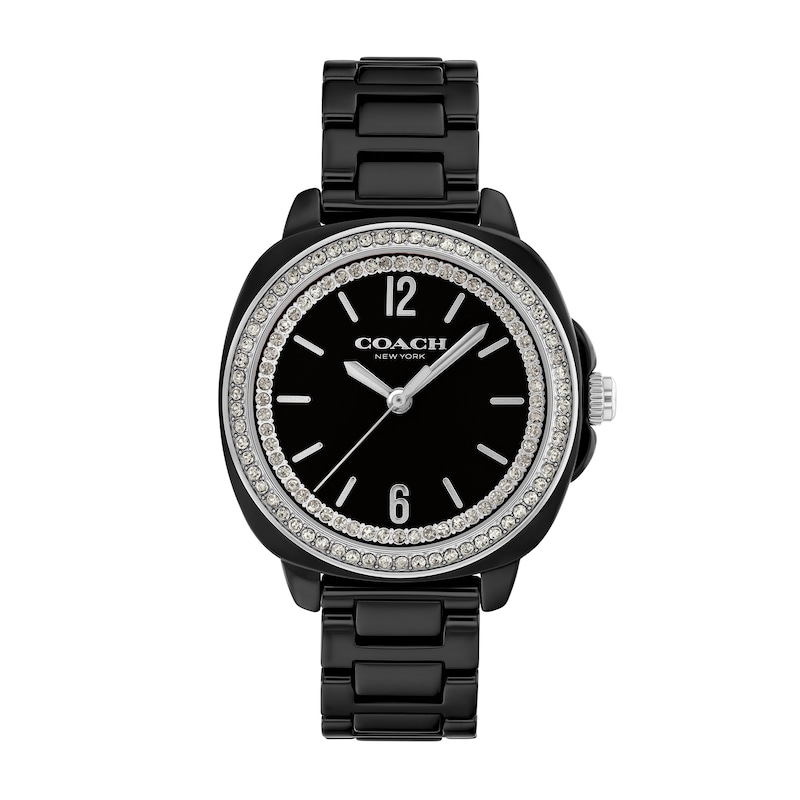 Main Image 1 of Ladies' Coach Kitt Black Ceramic Analog Watch with Black Dial and Crystal Bezel (Model: 14504564)