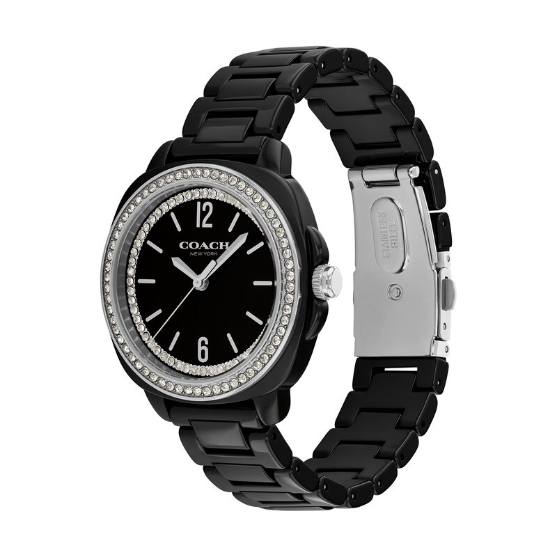 Main Image 2 of Ladies' Coach Kitt Black Ceramic Analog Watch with Black Dial and Crystal Bezel (Model: 14504564)