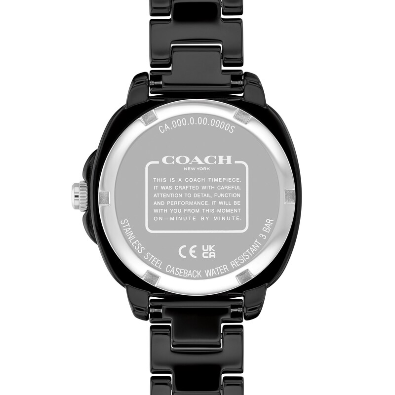 Main Image 3 of Ladies' Coach Kitt Black Ceramic Analog Watch with Black Dial and Crystal Bezel (Model: 14504564)