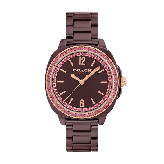 Ladies' Coach Kitt Red Ceramic Analog Watch with Red Dial and Crystal Bezel (Model: 14504563)