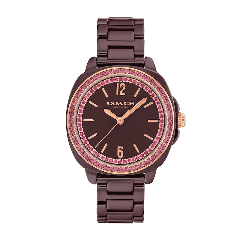 Main Image 1 of Ladies' Coach Kitt Brown Ceramic Analog Watch with Brown Dial and Crystal Bezel (Model: 14504563)