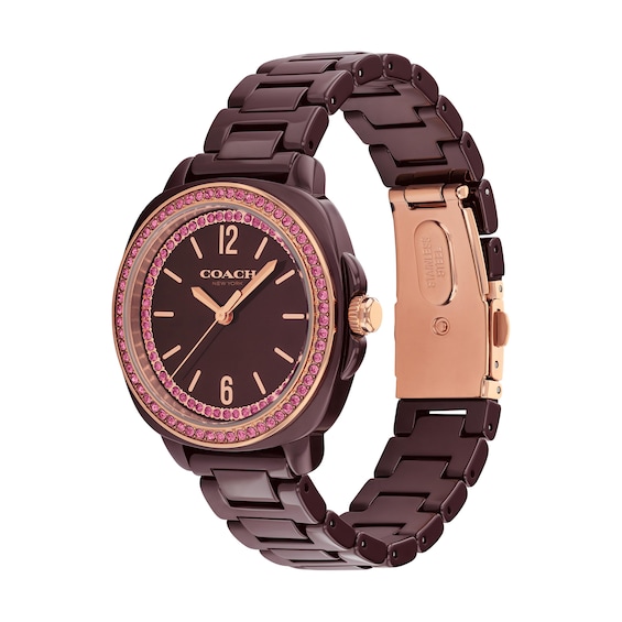 Ladies' Coach Kitt Red Ceramic Analog Watch with Red Dial and Crystal Bezel (Model: 14504563)