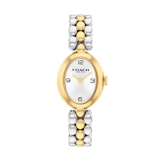 Ladies' Coach Sammy Two-Tone Analog Watch with Silver-Tone Oval Dial and Bracelet Set (Model: 14000128)