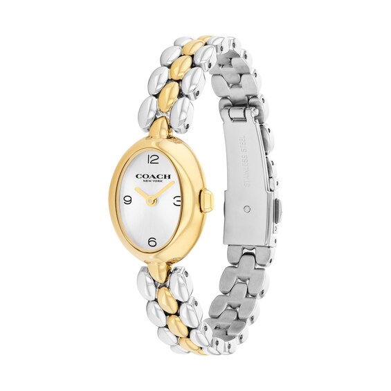 Ladies' Coach Sammy Two-Tone Analog Watch with Silver-Tone Oval Dial and Bracelet Set (Model: 14000128)