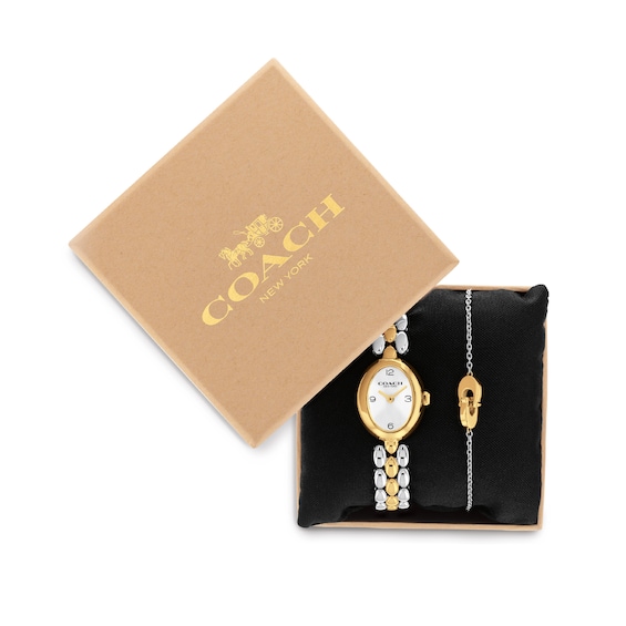 Ladies' Coach Sammy Two-Tone Analog Watch with Silver-Tone Oval Dial and Bracelet Set (Model: 14000128)